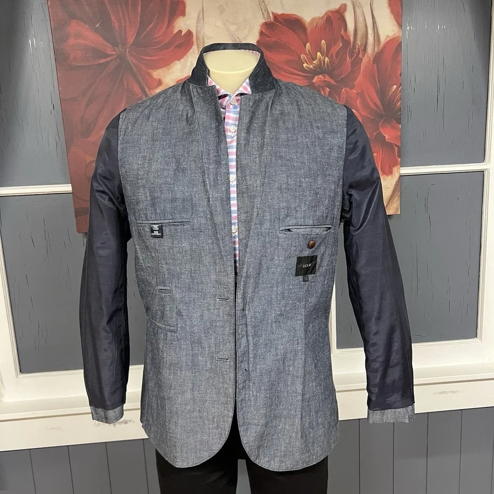 J. Crew Blazer Sport Coat Mens Sz Small (36-38R)‎ Cotton Grayish Navy Chambray